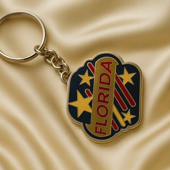 Stylish Florida Keychain with Stars – Gold & Silver Travel Souvenir Charm - Picture 1 of 7